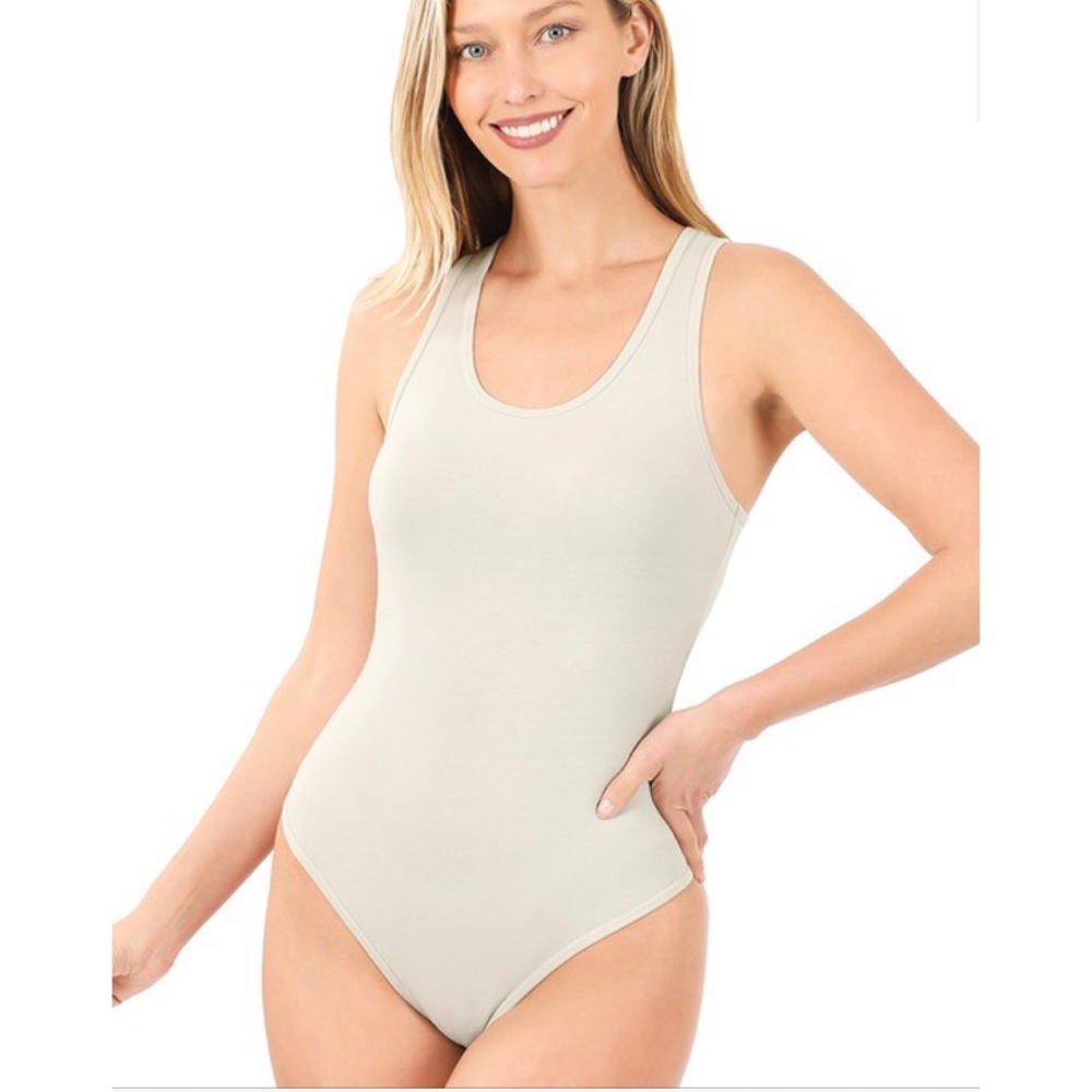 Zenana Women's Cream/Light Gray Tank Bodysuit